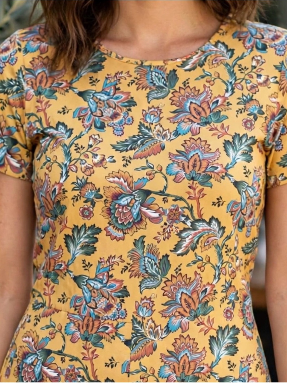 Women's Mustard Floral Short-Sleeve Top